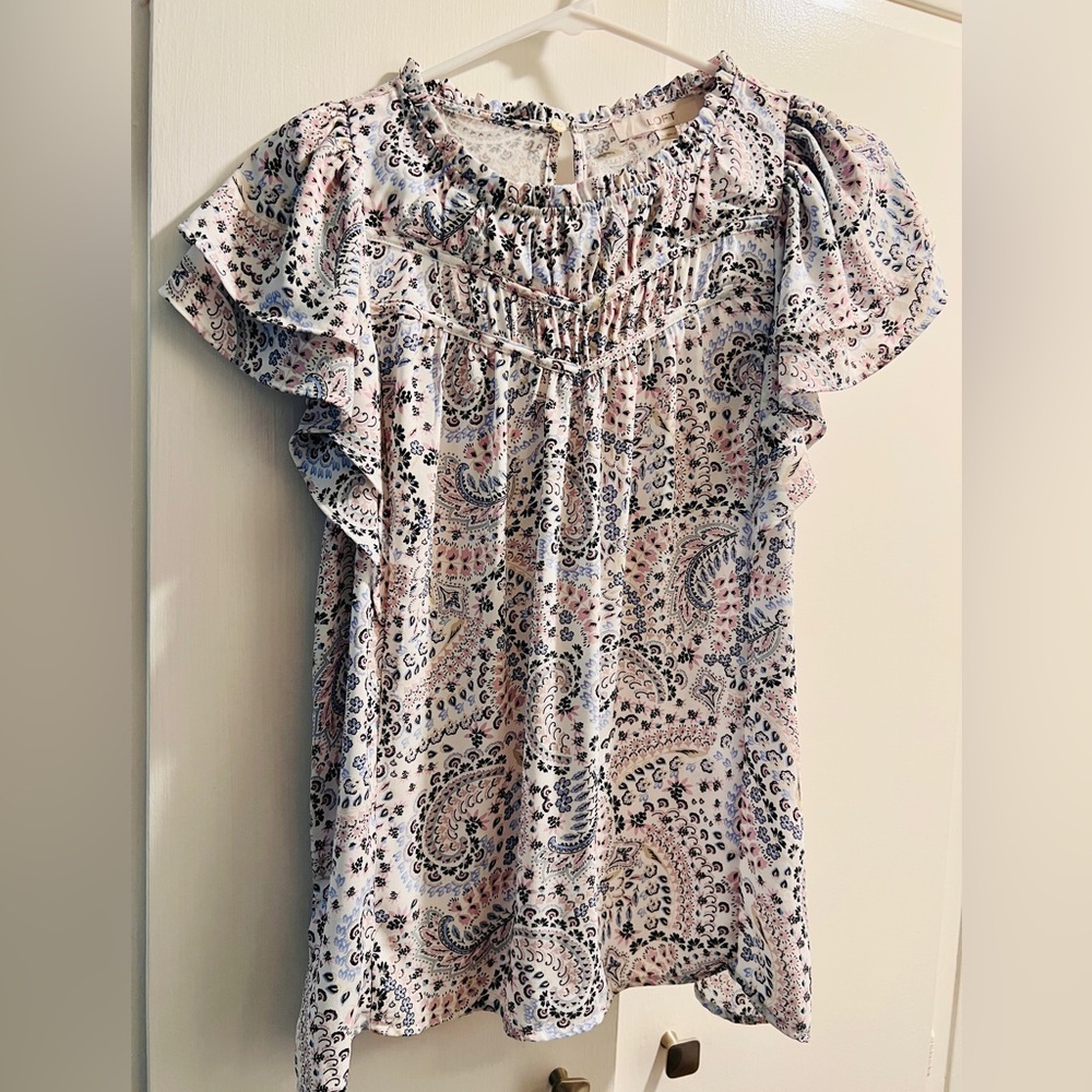 LOFT Multicolor Paisley Ruffle Blouse